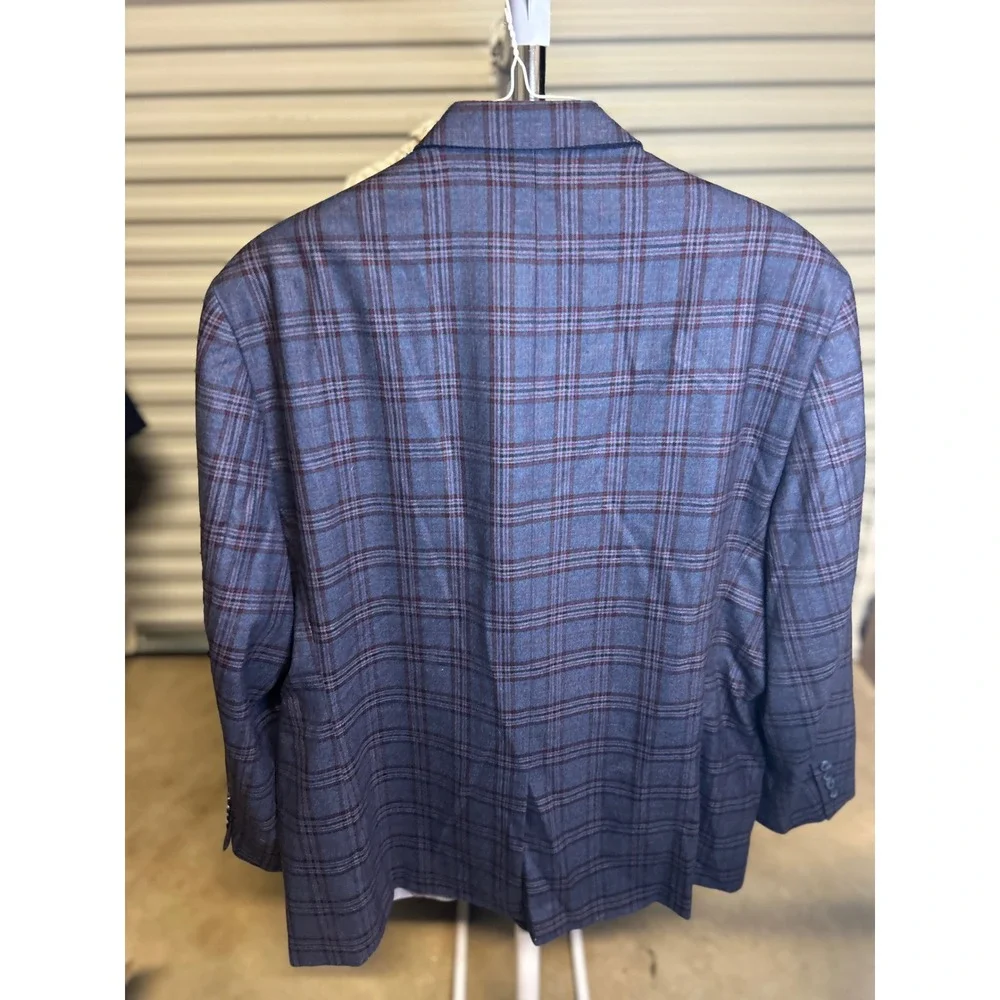 Turnbury Blazer Mens 54 R Blue Plaid Wool Blend Single Breasted Professional
